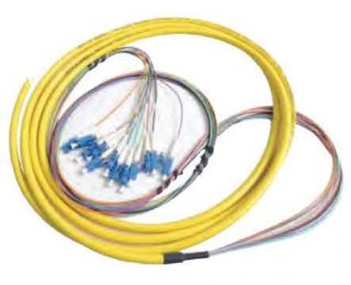 12 Fiber LC/UPC Distribution Style Pigtail,MM, 50µm, OM3 Blue Boots
