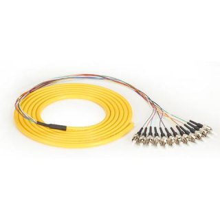 12 Fiber ST/UPC Single Mode Distribution Style Pigtail,12 Strand Yellow Jacketed,3m